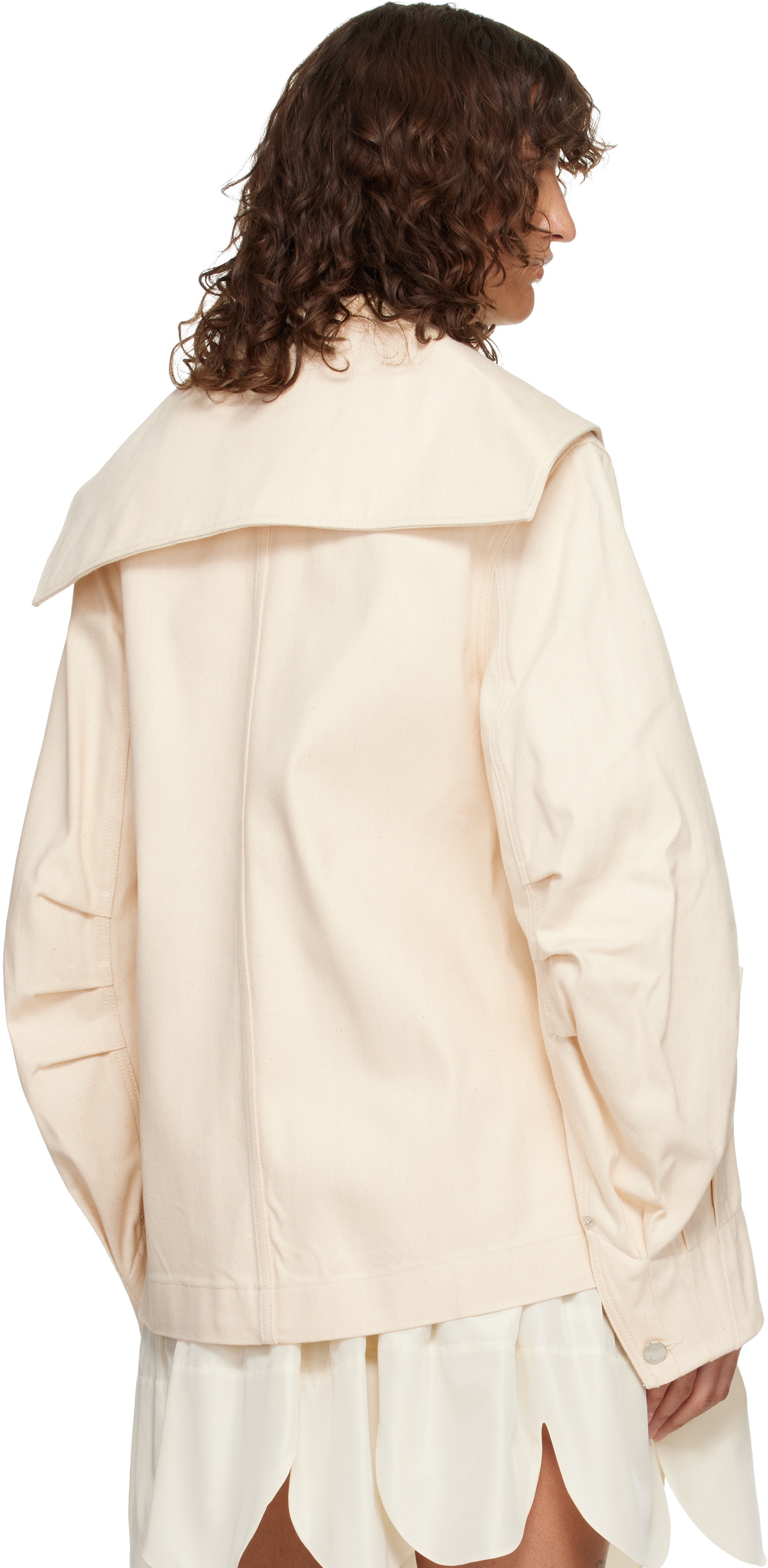 Simone Rocha Off-White Sailor Collar Workwear Bow Denim Jacket