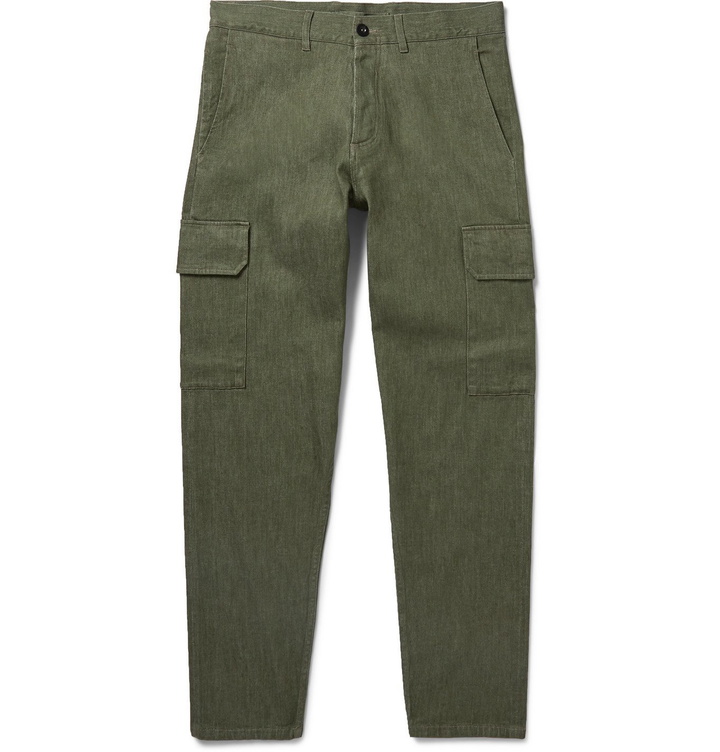 Photo: Mr P. - Slim-Fit Selvedge Denim Cargo Trousers - Green