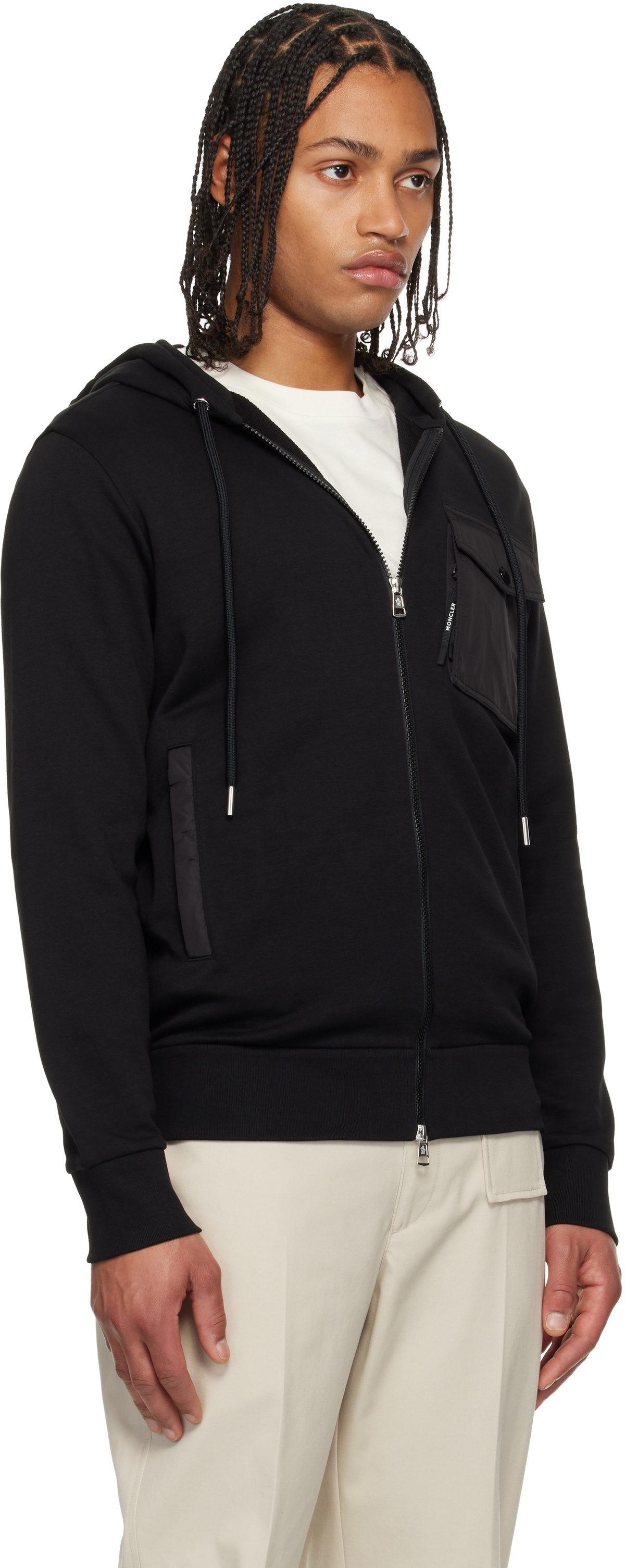 Moncler Black Cotton Blend Zip-Up Hoodie