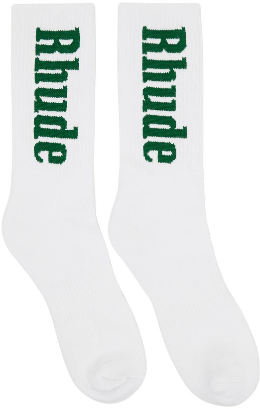 Photo: Rhude White & Green Vertical Logo Socks