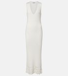 Ganni Crochet-trimmed ribbed cotton-blend midi dress