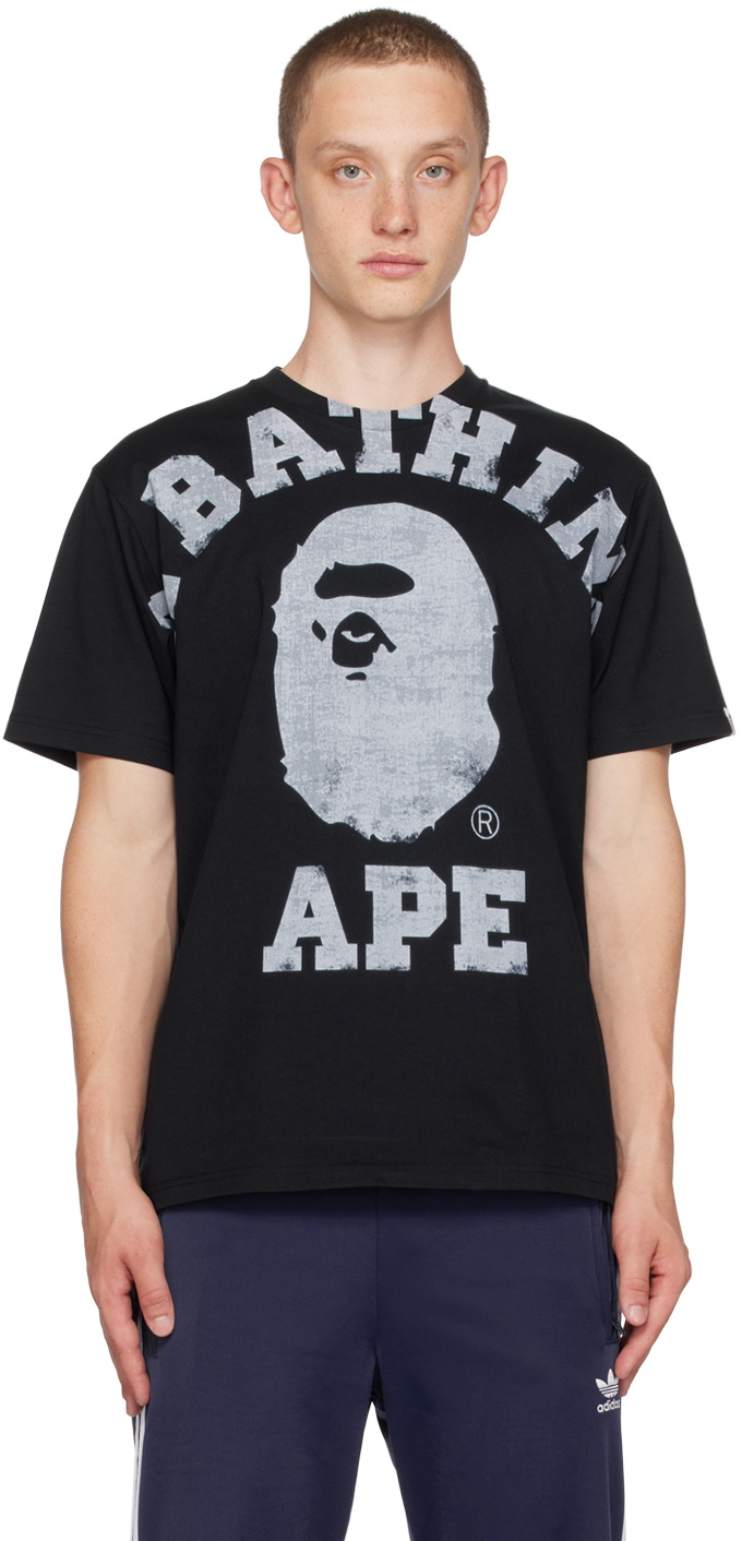 トップス BAPEBlack Bleached Check College T-Shirt A BATHING APE® Bleach BAPE Check College T-shirt | Black
