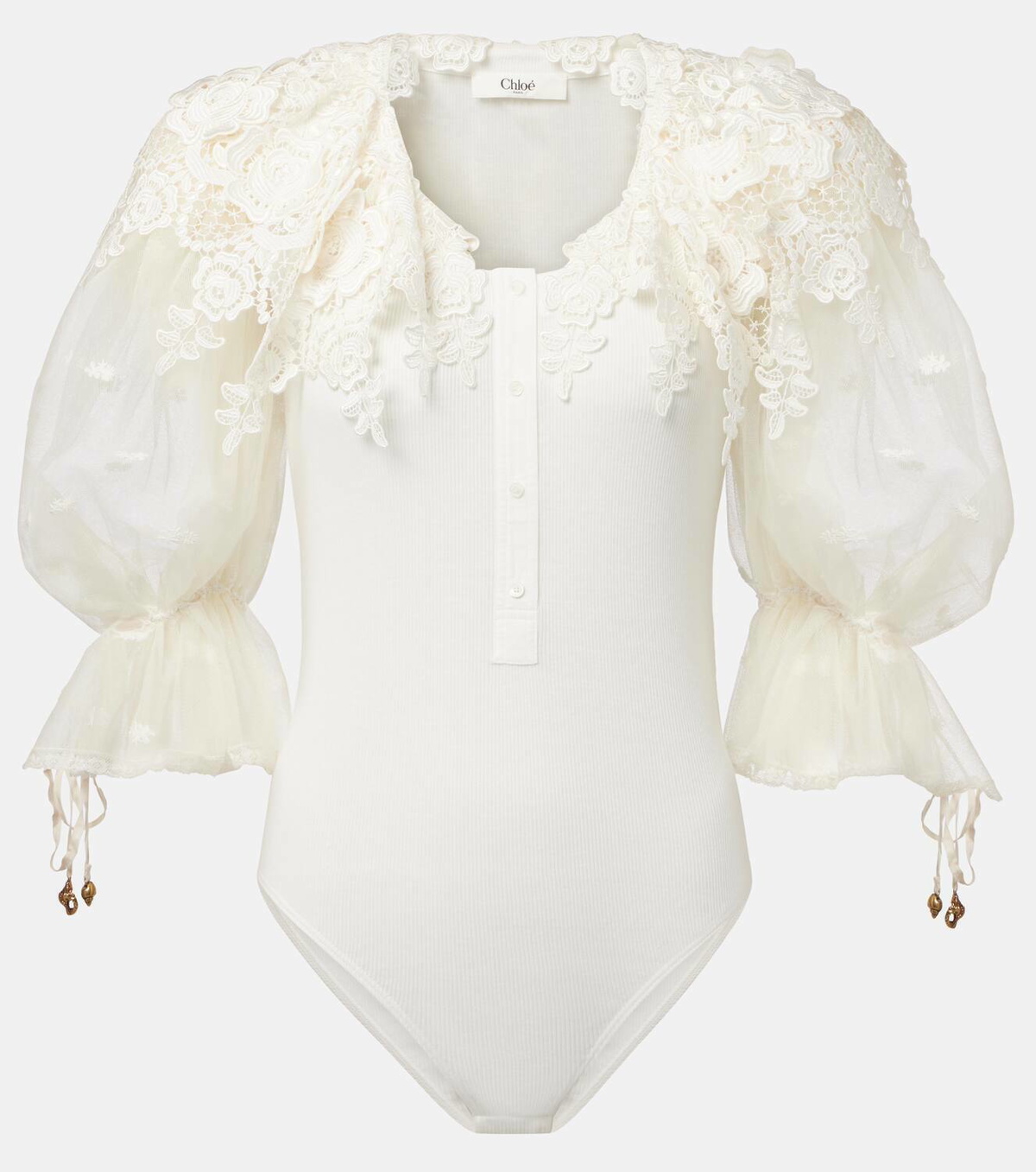 Chloé Guipure lace-trimmed cotton bodysuit