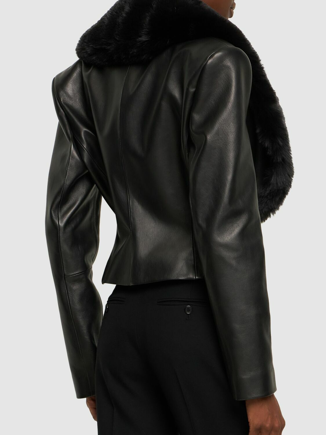 レザージャケット・コート Magda Butrym Leather Jacket With Unique Fur Insert MAGDA BUTRYM - Leather Detachable Fur Collar Jacket Magda Butrym