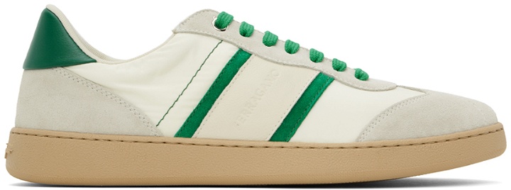 Photo: Ferragamo Off-White & Green Signature Low Sneakers