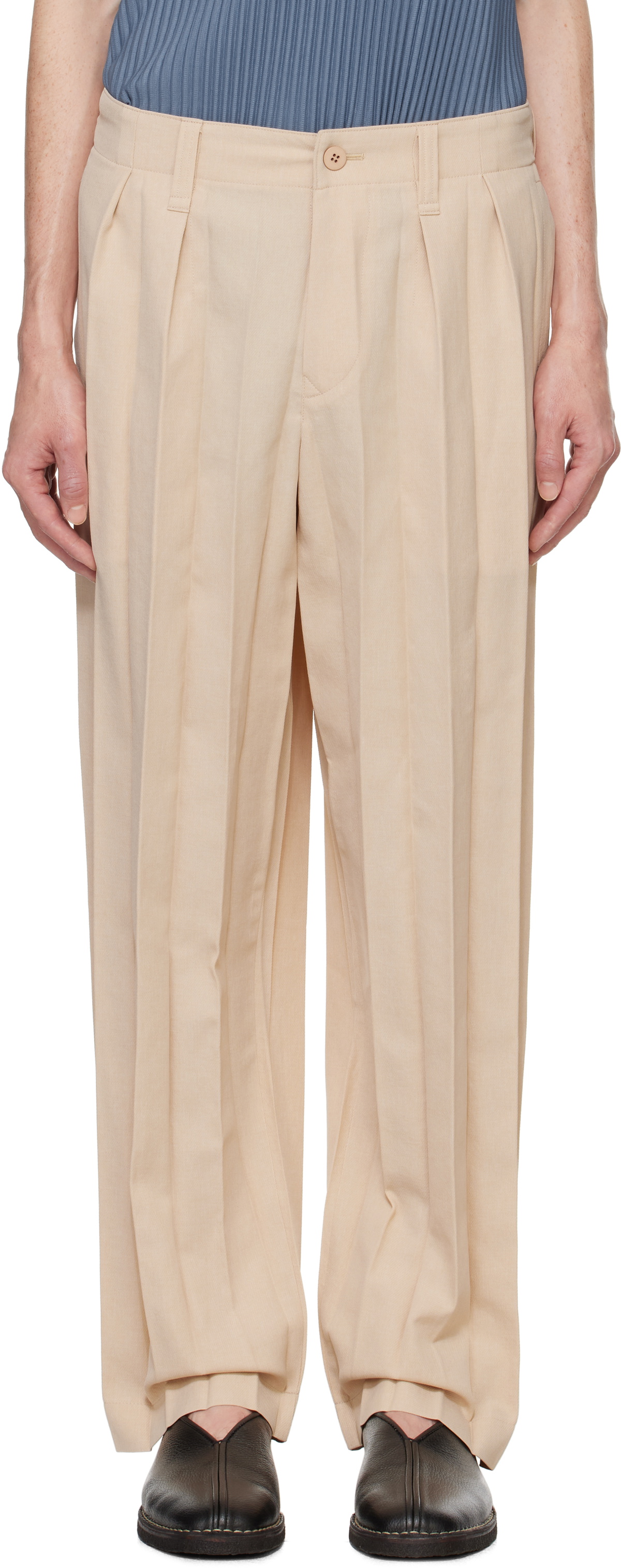 HOMME PLISSÉ ISSEY MIYAKE Beige Edge Ensemble Trousers Homme