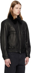 MMIC Black Calder Leather Bomber Jacket
