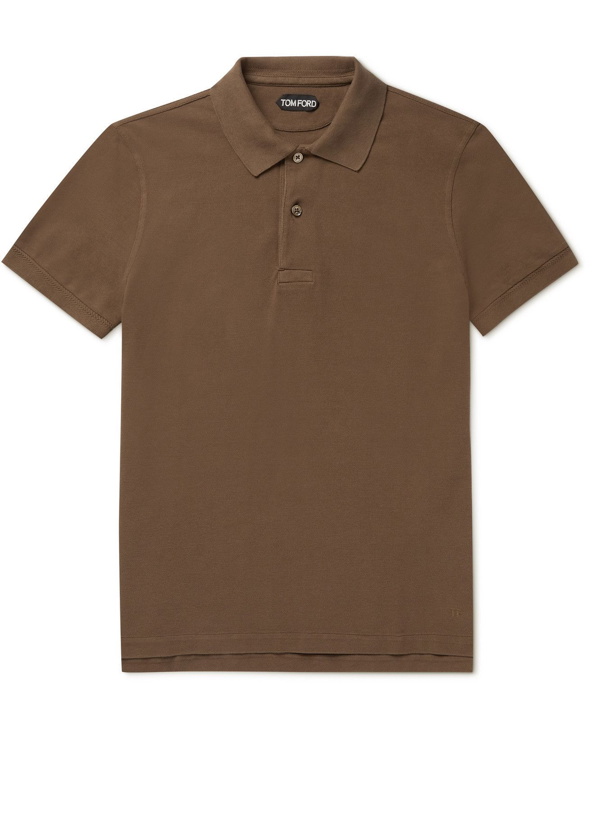 Photo: TOM FORD - Garment-Dyed Cotton-Piqué Polo Shirt - Brown