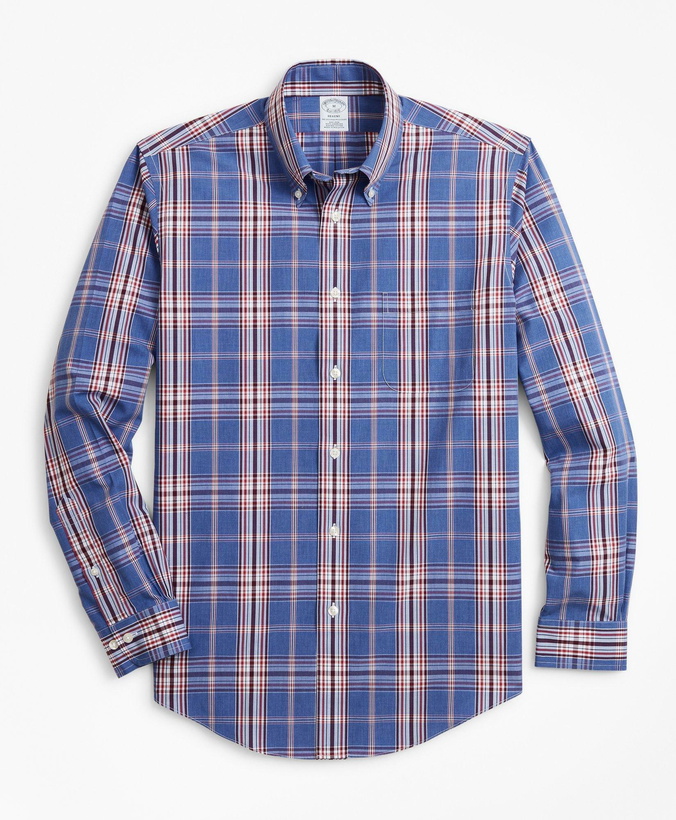 Photo: Brooks Brothers Men's Regent Regular-Fit Sport Shirt, Non-Iron Heathered Plaid | Navy