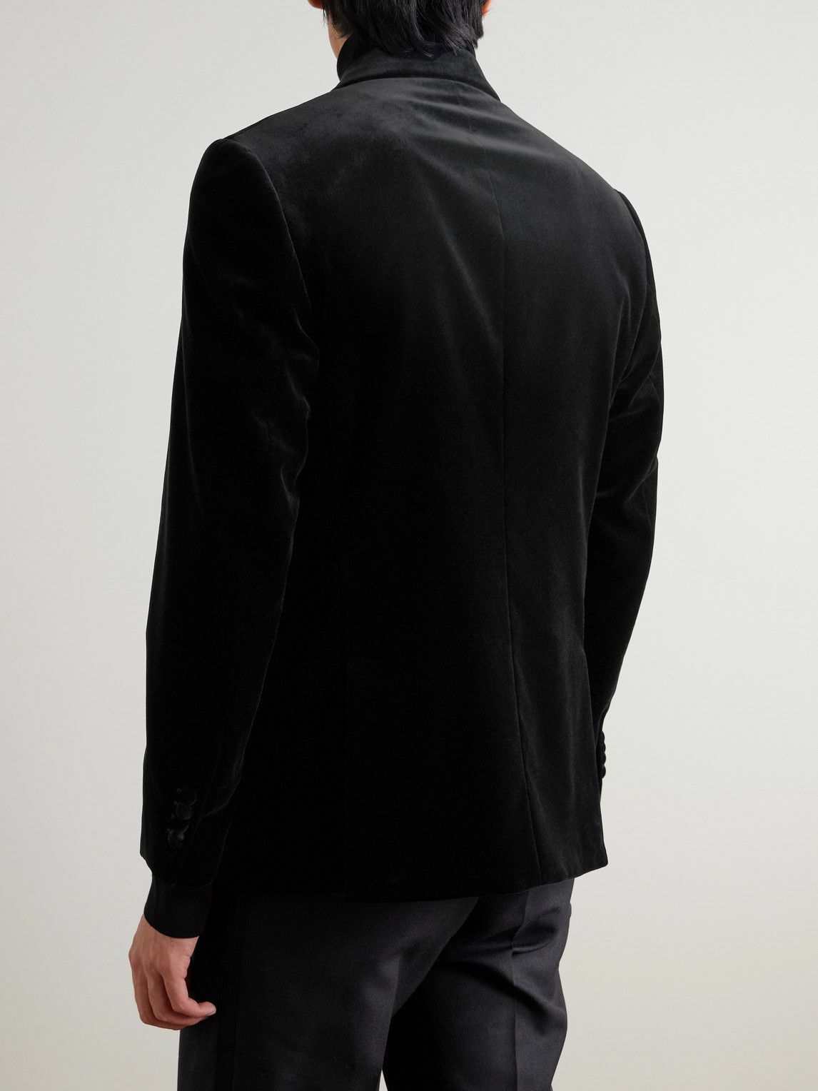 Mr P. - Double-Breasted Cotton-Velvet Tuxedo Jacket - Black