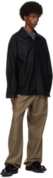 Lownn Taupe Flannel Wool Wide Trousers