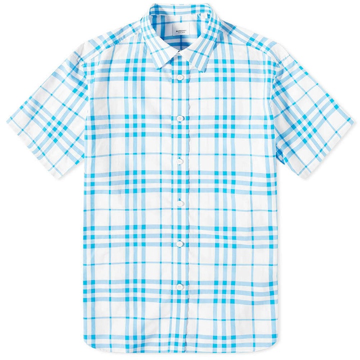 Photo: Burberry Men's Short Sleeve Caxton Check Shirt in Optic White Ip Check