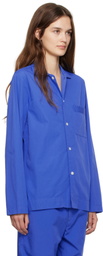 Tekla Blue Poplin Long-Sleeved Pyjama Shirt