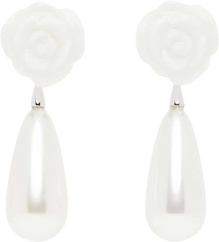 Photo: SHUSHU/TONG SSENSE Exclusive Bridal Capsule YVMIN Edition Ceramic Rose Faux-Pearl Earrings