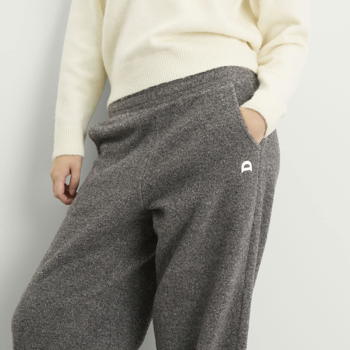 DUNST Women's Boucle Wide Leg Sweatpants in Melange Grey
