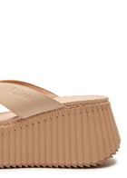 Chloe Nama 80 Thong Leather Wedge Sandals Cream
