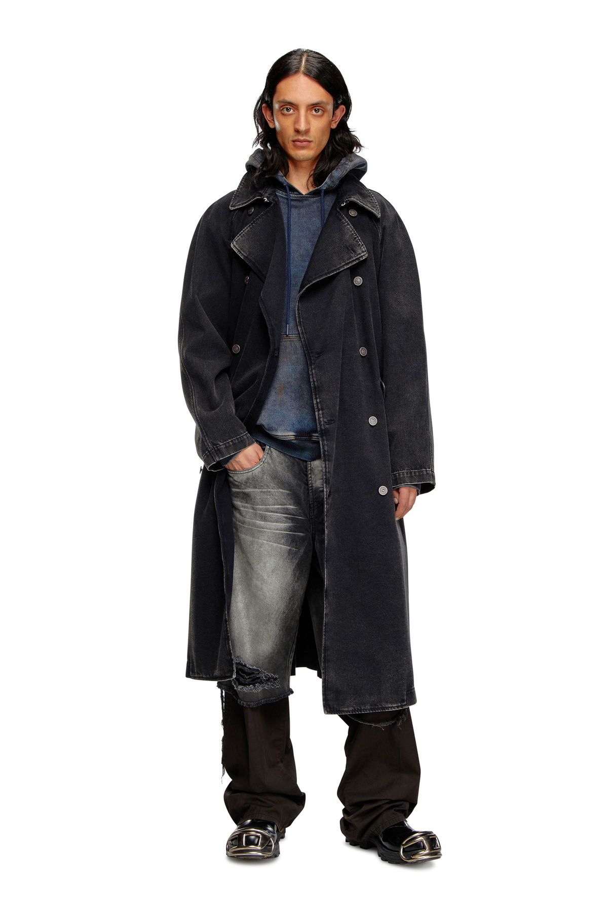 ジャケット・アウター ALLBLACK DEMIM long coat Diesel Trench coat in clean-wash denim - Denim Jackets Mens in