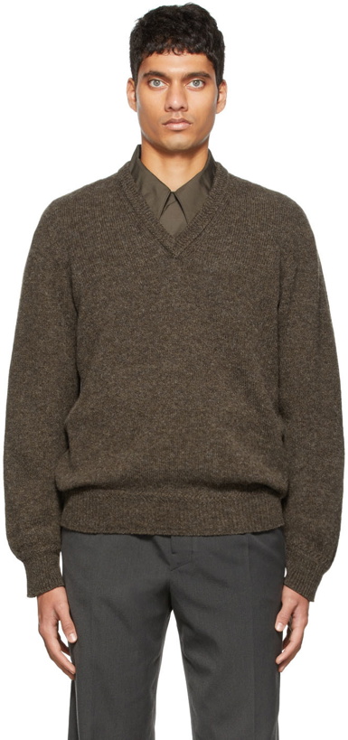 Photo: Lemaire Brown Wool Seamless V-Neck Sweater