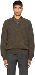 Lemaire Brown Wool Seamless V-Neck Sweater