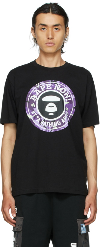 Photo: AAPE by A Bathing Ape Black & Purple Logo T-Shirt