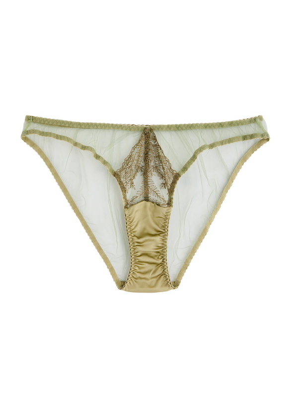 Photo: Fleur OF England Arianna Floral-embroidered Tulle Briefs Sage