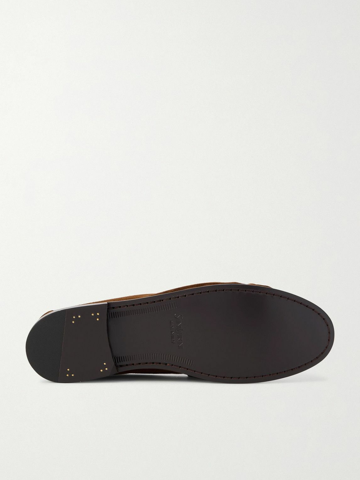 SAINT LAURENT - Le Loafer Monogram Logo-Appliquéd Suede Penny Loafers - Brown