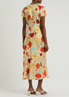 Kitri Effie Floral-print Satin Midi Dress Yellow