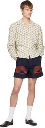 Bode Navy Pony Appliqué Shorts