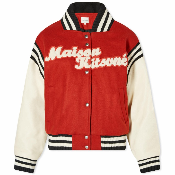 Photo: Maison Kitsuné Women's Varsity Jacket in Burnt Red
