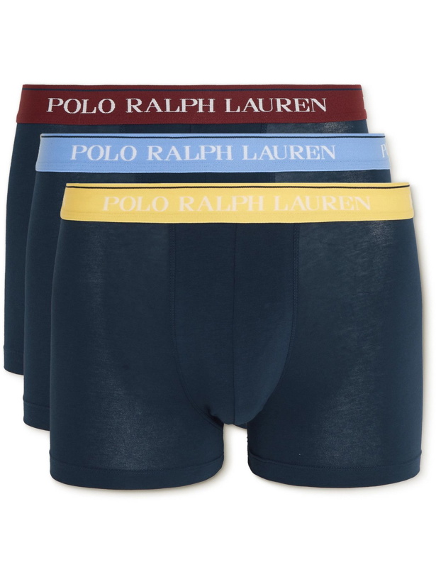 Photo: Polo Ralph Lauren - Three-Pack Stretch-Cotton Boxer Briefs - Blue