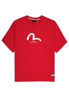 Evisu Daicock and Kamon Printed Cotton T-shirt Dark Red