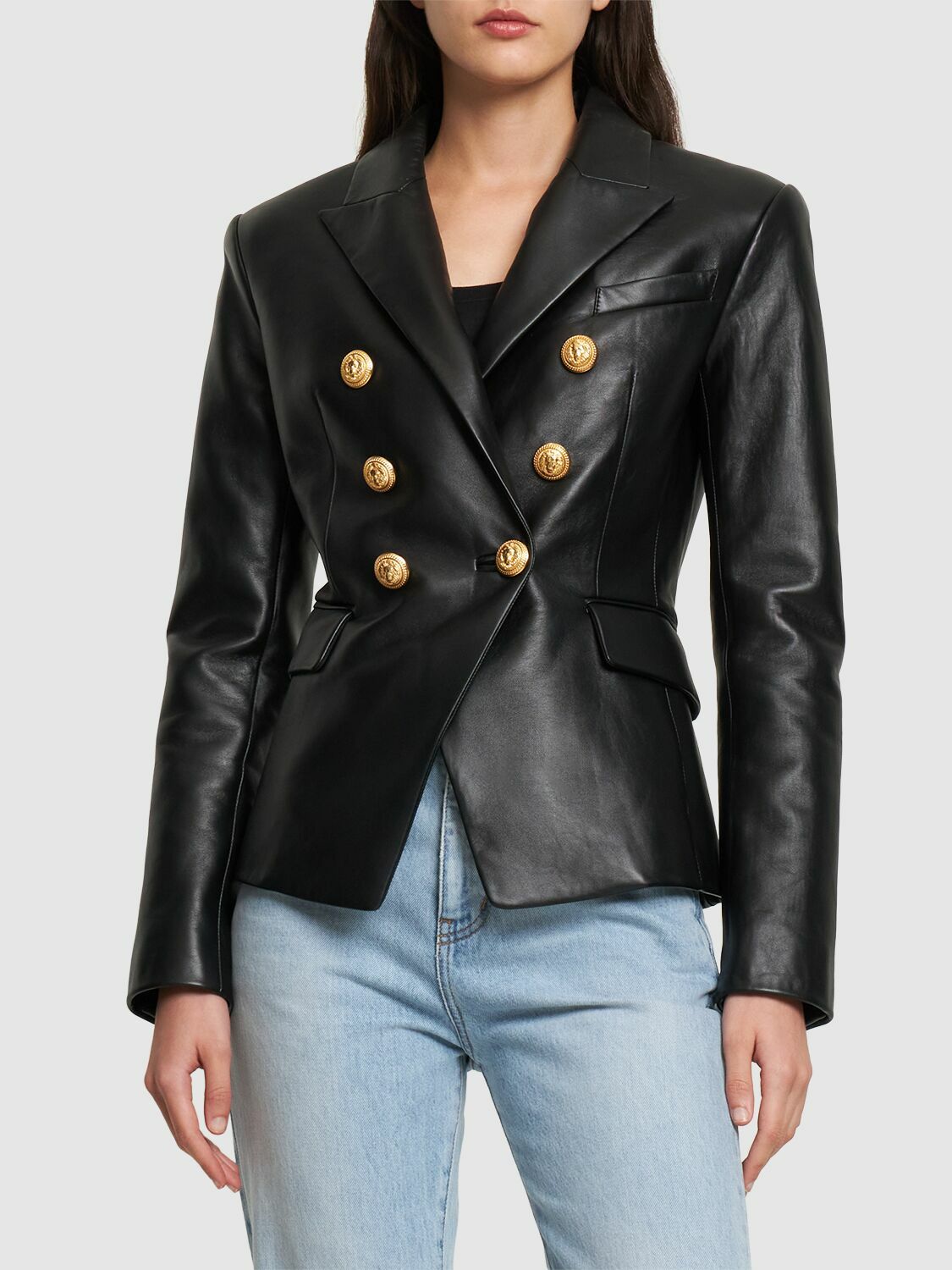 BALMAIN - Double Breasted Leather Jacket Balmain