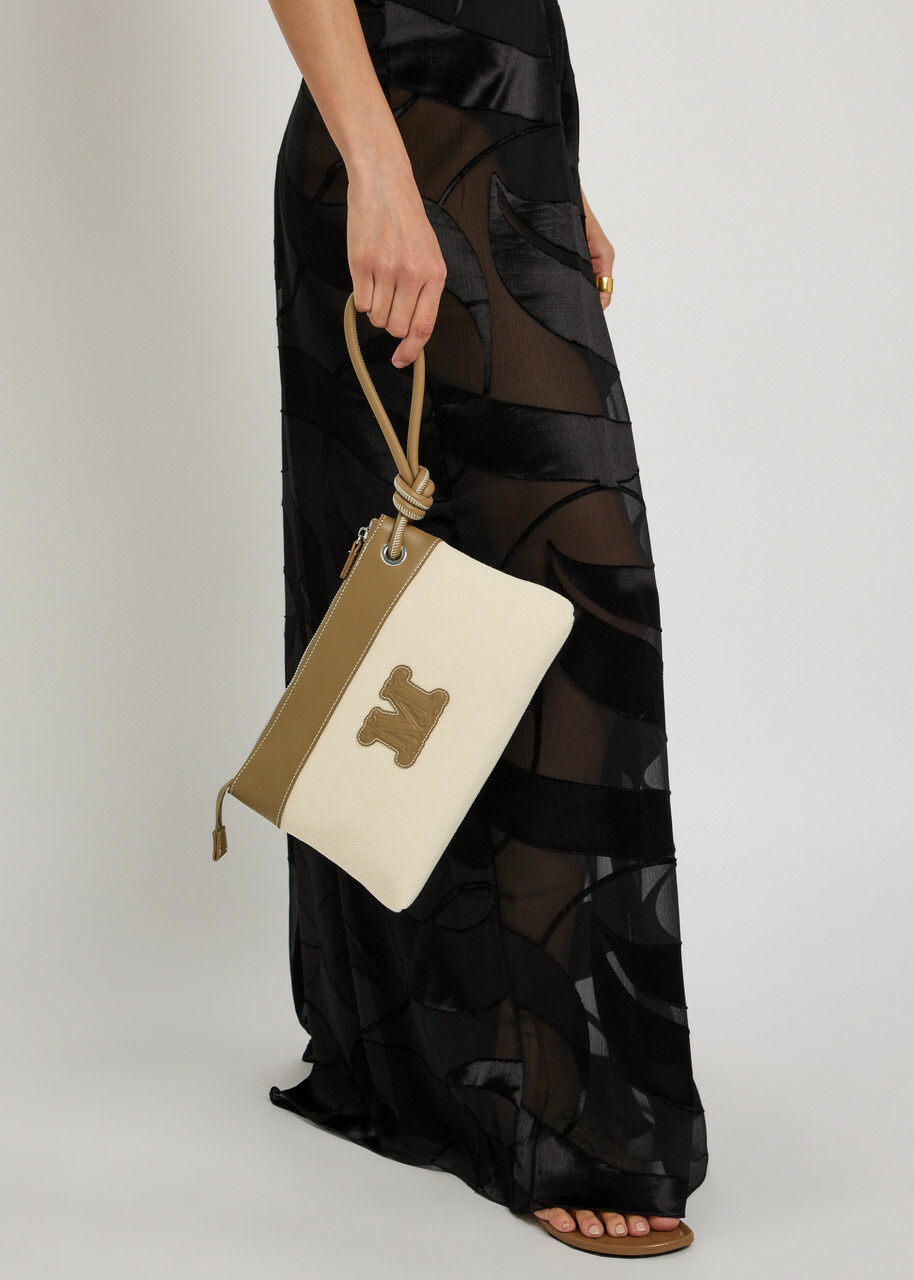 Max Mara Frisia Logo-appliquéd Canvas Clutch - Camel - One Size