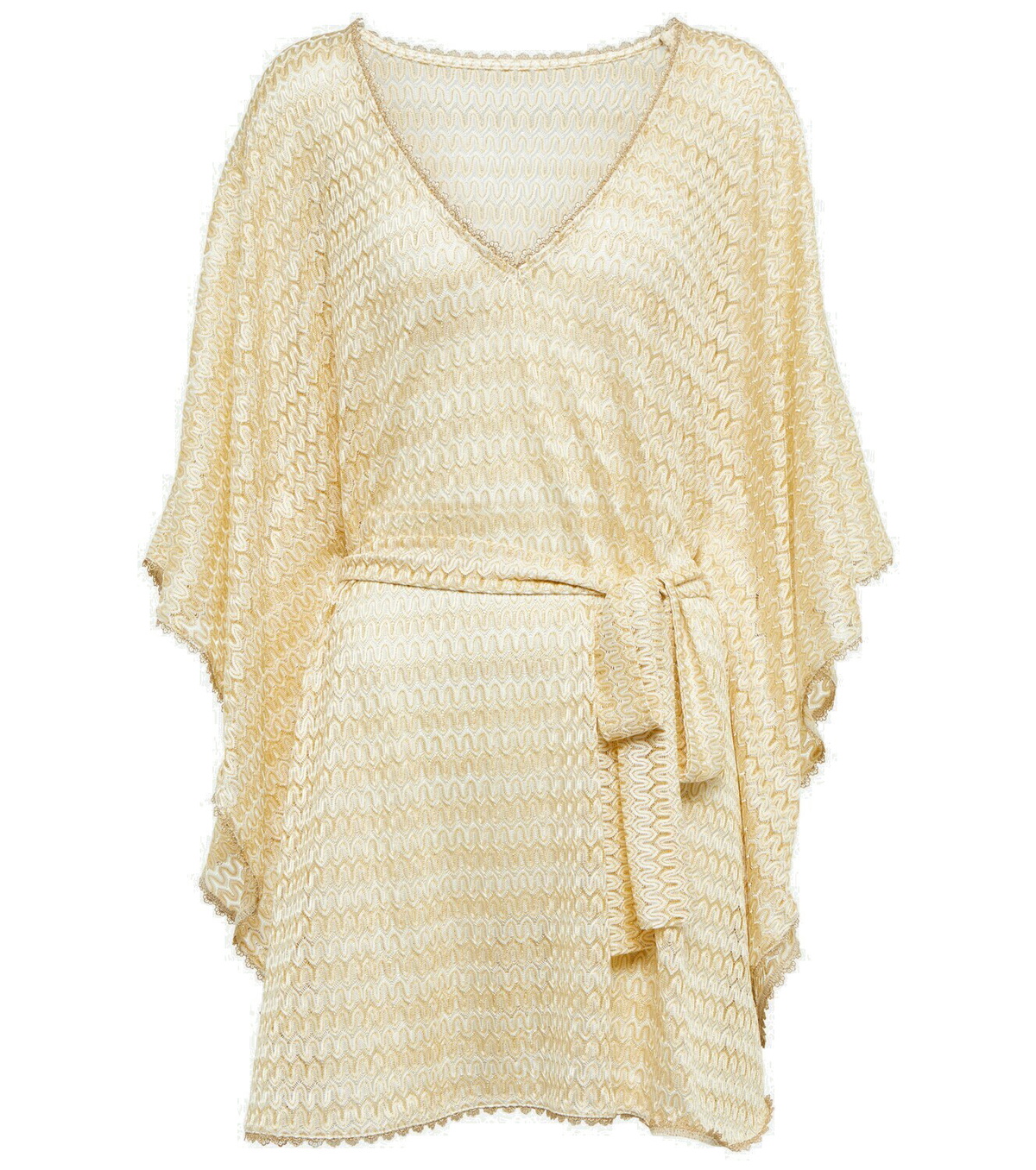 Melissa Odabash Rosie Knit Belted Short Kaftan- Gold
