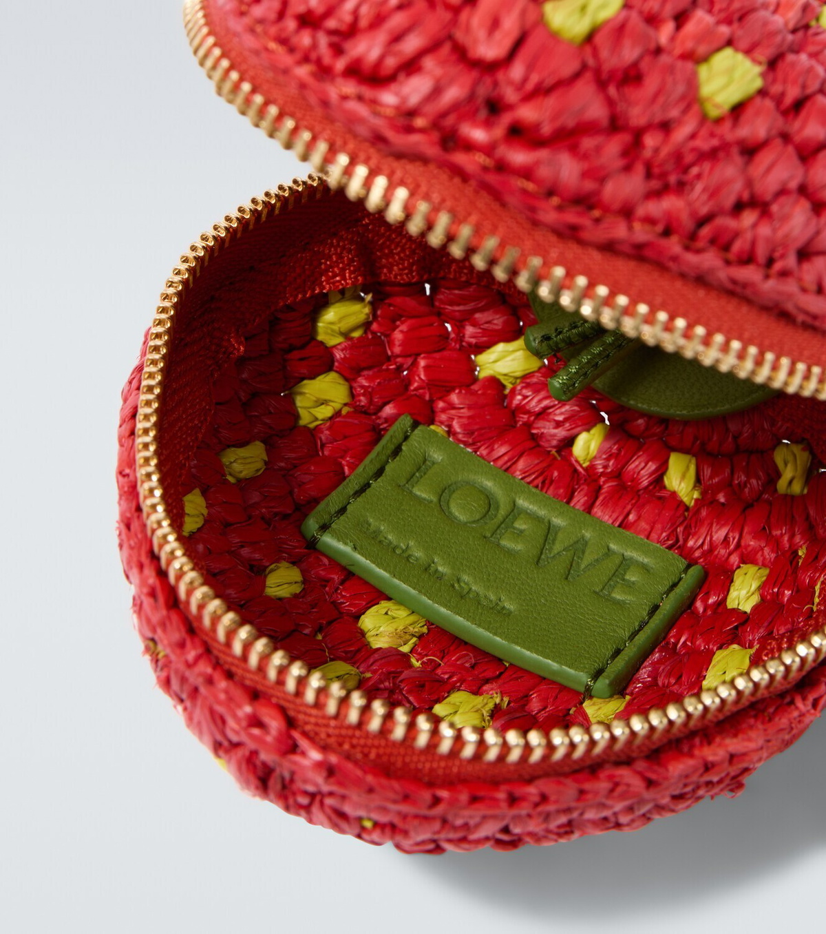 Loewe Strawberry raffia coin purse with strap