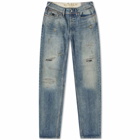 Denham Men's 15th Anniversary Cutter Straight Denim Jeans in Mid Blue Reborn Repair