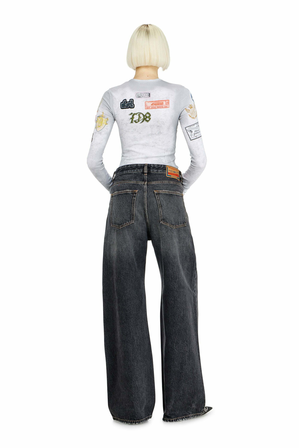 Diesel Relaxed Jeans Low Waist 1996 D-Sire, Black/Dark grey, Button fly