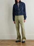 KAPITAL - Gibson Straight-Leg Striped Linen and Cotton-Blend Twill Trousers - Green
