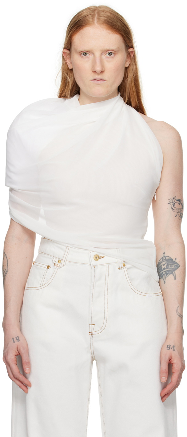 JACQUEMUS White Les Sculptures 'Le haut maille plissé' Tank Top