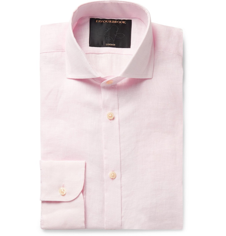 Photo: Favourbrook - Slim-Fit Cutaway-Collar Slub Linen Shirt - Pink
