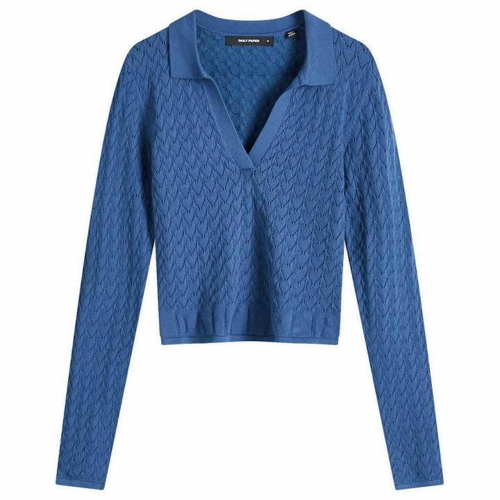 Photo: Daily Paper Women's Ada Knit Polo Top in Vintage Indigo