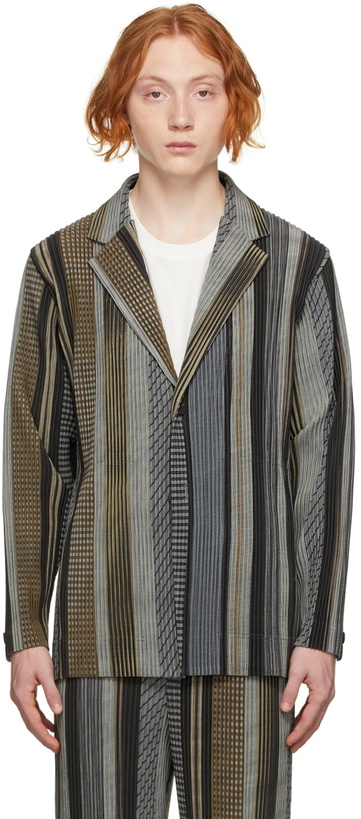 Photo: Homme Plissé Issey Miyake Brown Woven Structure Jacket