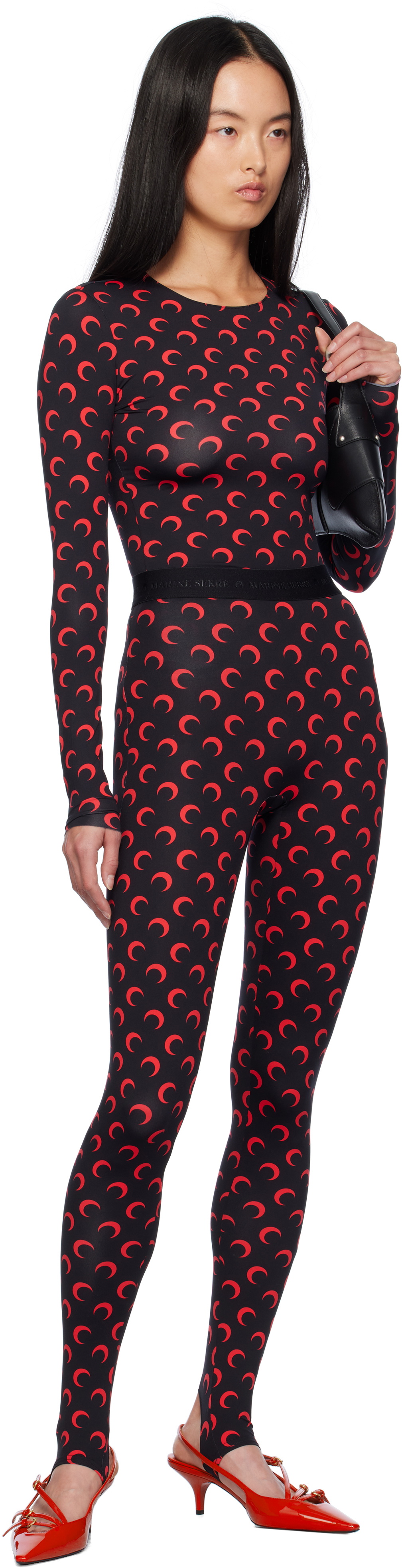 Marine Serre Black & Red Moon Second Skin Long Sleeve T-shirt