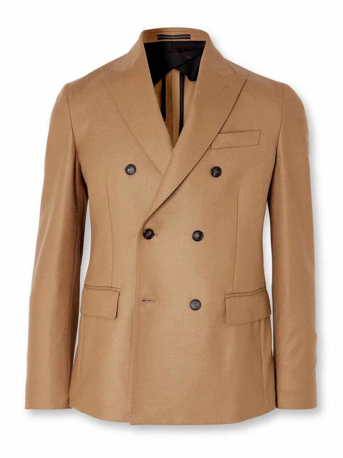 Incotex - Slim-Fit Double-Breasted Virgin Wool-Blend Flannel Suit Jacket - Neutrals