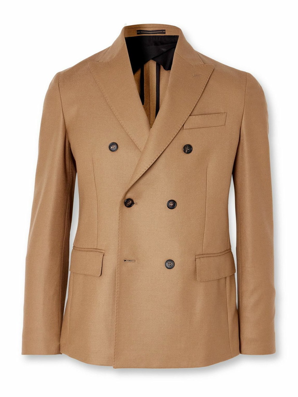 Photo: Incotex - Slim-Fit Double-Breasted Virgin Wool-Blend Flannel Suit Jacket - Neutrals