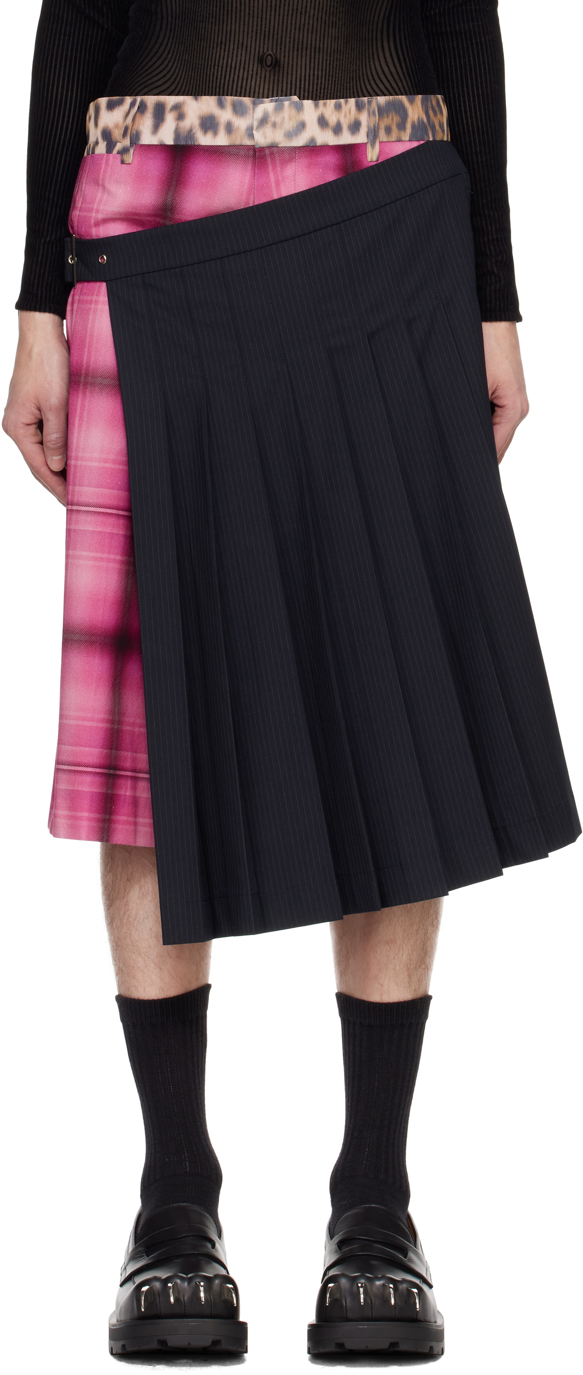 Charles Jeffrey LOVERBOY Navy & Pink Pleated Skort