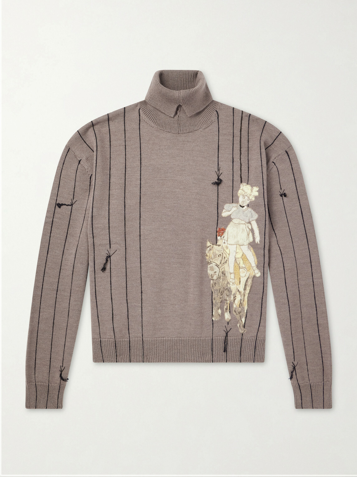 Enfants Riches Déprimés - Broken Rope Embroidered Merino Wool Turtleneck - Brown