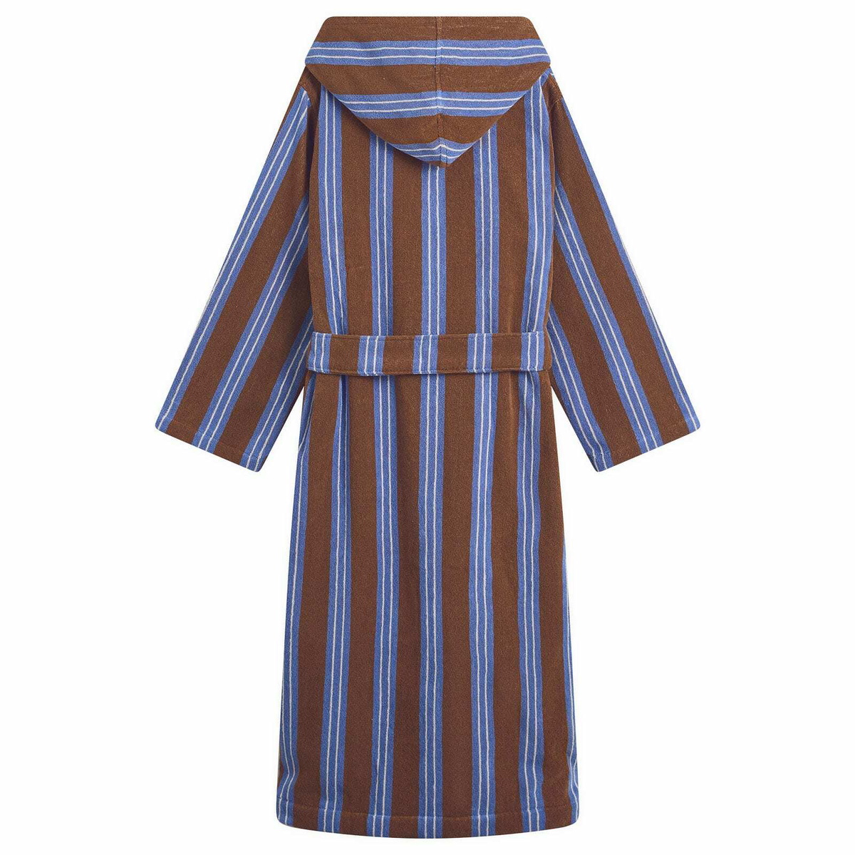 Tekla Fabrics Terry Hooded Bathrobe in Chestnut Stripes