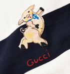 Gucci - Appliquéd Striped Cotton-Jersey Polo Shirt - Men - Blue