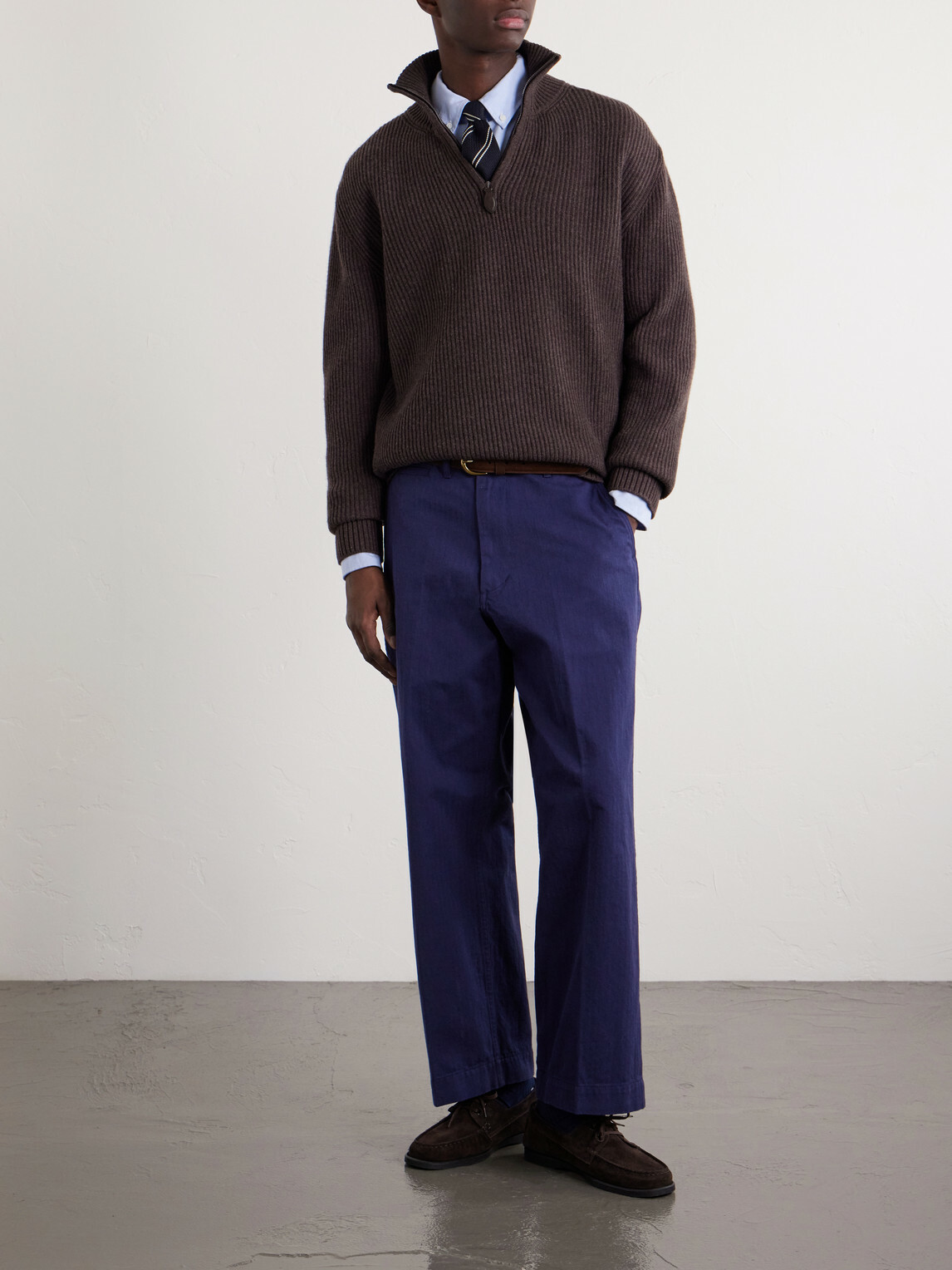 Beams Plus - Straight-Leg Herringbone Cotton Trousers - Blue